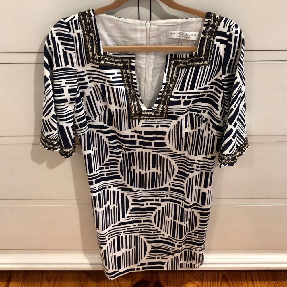 Trina Turk Navy beaded shift dress